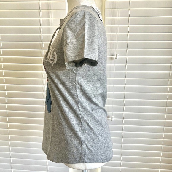 NWT Disney Stitch Size Small Light Grey Print Tee Shirt Lace Up Crew Neck - Picture 7 of 9